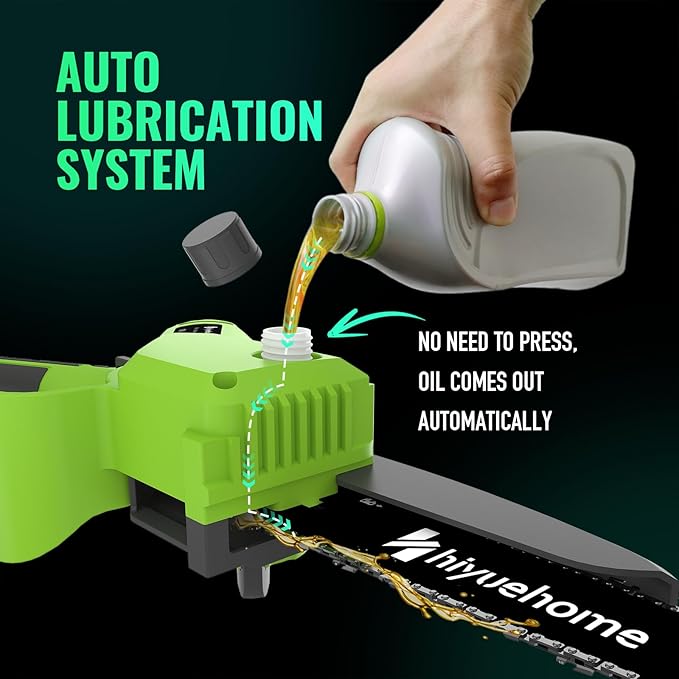 Mini Chainsaw 8inch, Chainsaw Cordless w Automatic Oiler, Handheld Electric Power Chain Saw w Security Lock, Brushless Motor,Chainsaws for Wood/Trees Trimming (Green - 2 batteries, 8 INCH) Yourfpv.net