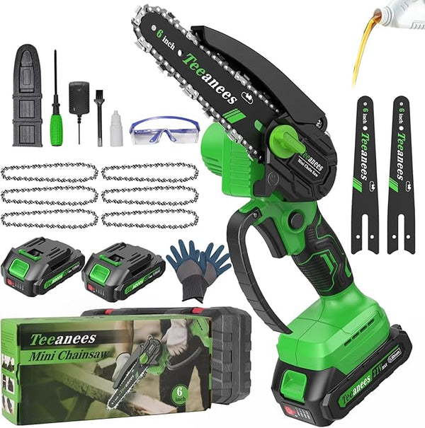Mini Chainsaw Cordless 6 Inch, Electric Chainsaw Battery Powered with Auto Oiler, Security Lock for Wood Cutting, Tree Trimming, Garden & Household Use(2 Batteries) Yourfpv.net