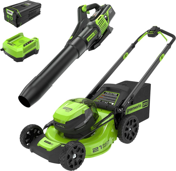 80V 21" Cordless Battery 4-in-1 Push Mower and 730CFM Leaf Blower Combo Kit, (1) 4.0 Ah Battery and (1) Rapid Charger greenworkstools