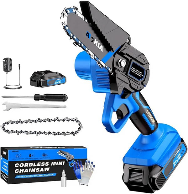 Mini Chainsaw, 4 inch Mini Chainsaw Cordless, Small Hand held Electric Power Chain Saw 1 Battery Powered Operated, Household and Garden for Tree Trimming Wood Cutting, Gifts for Father Husband Men AOKIALLC
