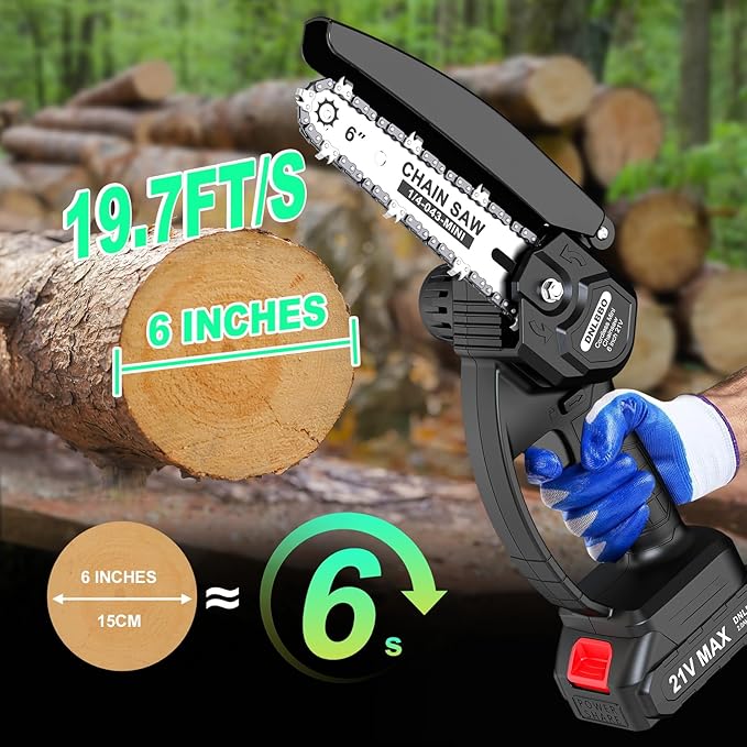 Mini Chainsaw Cordless, 6 inch Electric Chain Saw, Gardening Tool Saw for Wood/Tree Cutting, Garden & Household Use Stocking Stuffers Gift for Men Dad Husband(2 Batteries) Prime Home Tools