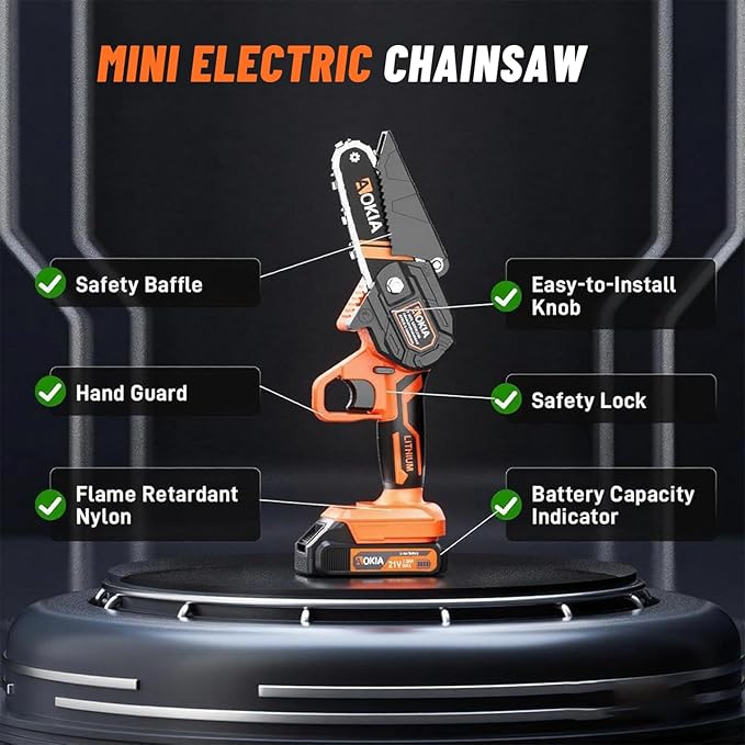 Mini Chainsaw, 4 inch Mini Chainsaw Cordless, Small Hand held Electric Power Chain Saw Battery Powered Operated, Household and Garden for Tree Trimming Wood Cutting, Gifts for Father Husband Men AOKIALLC