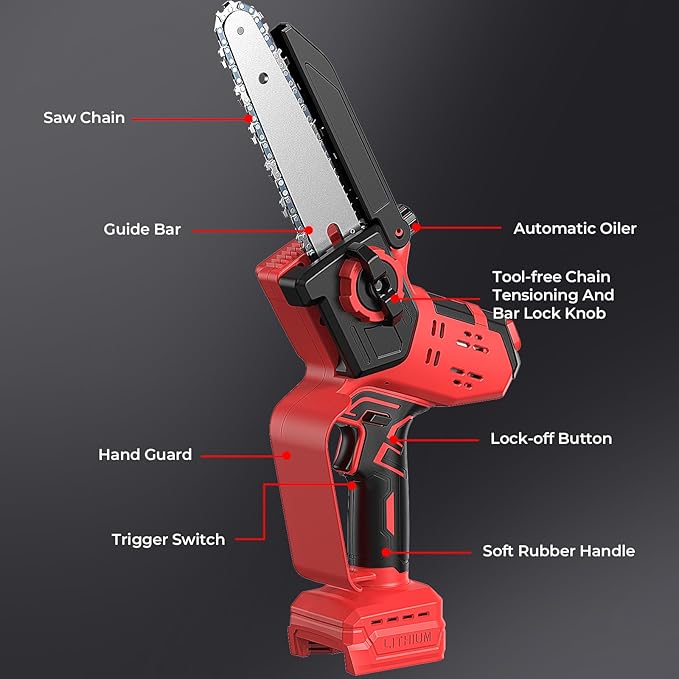 Mini Chainsaw for Milwaukee M18 Battery, Auto-Oiler, 8-Inch and 6-Inch 2-IN-1 Brushless Cordless Pruning Chainsaw, Battery Powered Mini Chainsaw for Wood Cutting, Tree Trimming (only tool) BITOON