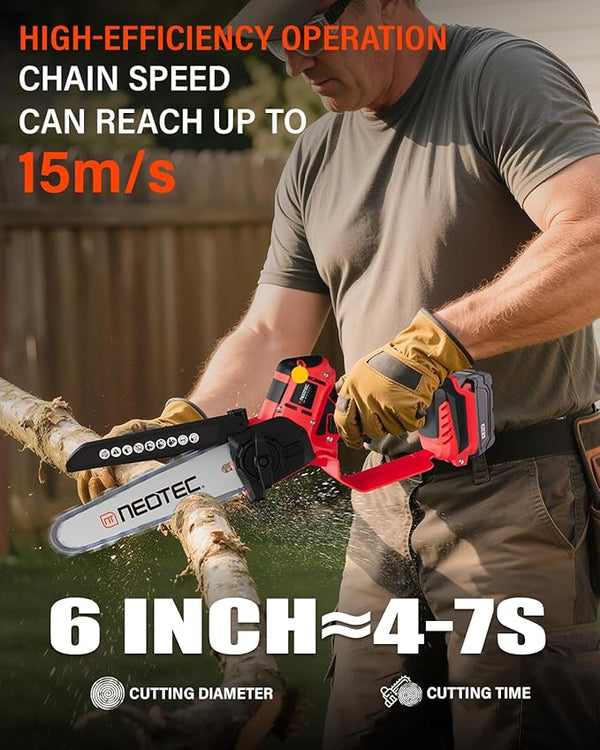 Mini Chainsaw Fits for Milwaukee M18 Battery, NEOTEC 6 Inch & 8 Inch Cordless Electric Chainsaw with Auto Oiler & Tool-Free Tensioner, Brushless Saw for Tree Trimming, Branch Pruning (No Battery) NEOTEC