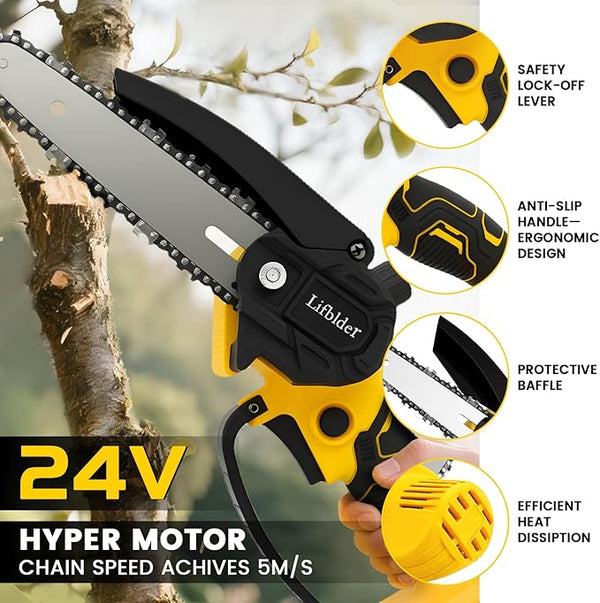 Mini Chainsaw Cordless Fit for DeWalt Battery 20V, 6-Inch & 4-Inch 2-in-1 Electric Chainsaw with Auto Oiling, 5m/s Chain Speed & Safety Lock, Lightweight for Branch Pruning, Tree Trimming (NO Battery) Yourfpv.net