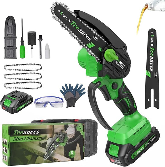 Mini Chainsaw Cordless 6 Inch, Electric Chainsaw Battery Powered with Auto Oiler, Security Lock for Wood Cutting, Tree Trimming, Garden & Household Use(1 Batterie) Yourfpv.net