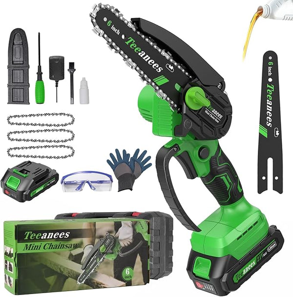 Mini Chainsaw Cordless 6 Inch, Electric Chainsaw Battery Powered with Auto Oiler, Security Lock for Wood Cutting, Tree Trimming, Garden & Household Use(1 Batterie) Yourfpv.net