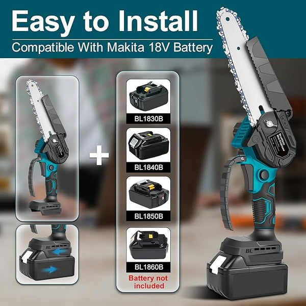 Mini Chainsaw for M-akita 18V Battery, 600 W Brushless Chainsaw Electric 6 Inches, Battery Chainsaws Hand Chainsaw for Garden Shears, Wood Cutting（No Battery） Edtran