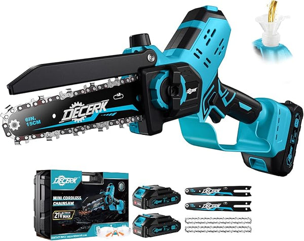 Mini Chainsaw Cordless - DECERK Brushless 6 Inch Electric Chain Saw, Portable Left Handheld Chainsaw Battery Powered for Tree, Branch, Wood, Best Gift Saw Tools for Household & Garden, Men Dad Husband DECERKPROTOOL