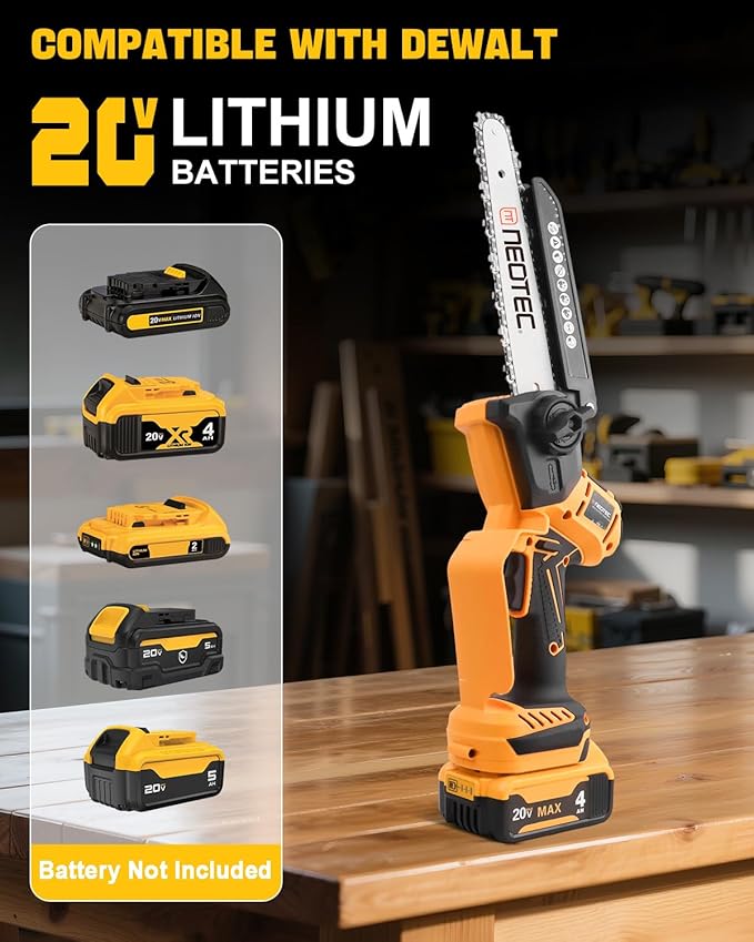 Mini Chainsaw Cordless Fit for Dewalt Battery 20V MAX, NEOTEC 6 Inch & 8 Inch electric Chainsaw with Auto Oiler & Tool-Free Tensioner, Brushless Saw for Tree Trimming,Branch Pruning (NO Battery) NEOTEC