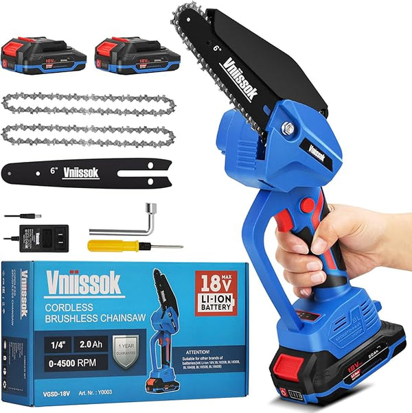 Chainsaw 6 Inch Mini Electric Chain Saw Cordless Battery Powered,Hand Held Saw Pruning Shears Chain for Tree Branches,Courtyard,Household and Garden Gifts for Men Dad Husband Women VNIISSOKTOOLS