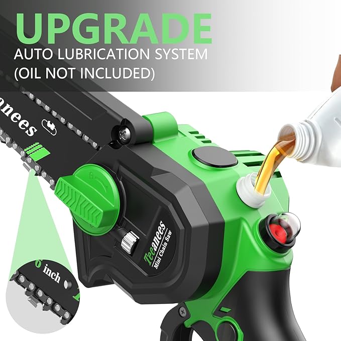 Mini Chainsaw Cordless, 8 Inch & 6 Inch Portable Electric Chain Saw with 2 Battery 8 Chains, Auto Oiler, Battery Powered Small Handheld Saw for Wood Cutting, Tree Trimming, Garden(Green) Yourfpv.net