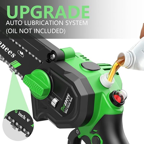 Mini Chainsaw Cordless, 8 Inch & 6 Inch Portable Electric Chain Saw with 2 Battery 8 Chains, Auto Oiler, Battery Powered Small Handheld Saw for Wood Cutting, Tree Trimming, Garden(Green) Yourfpv.net
