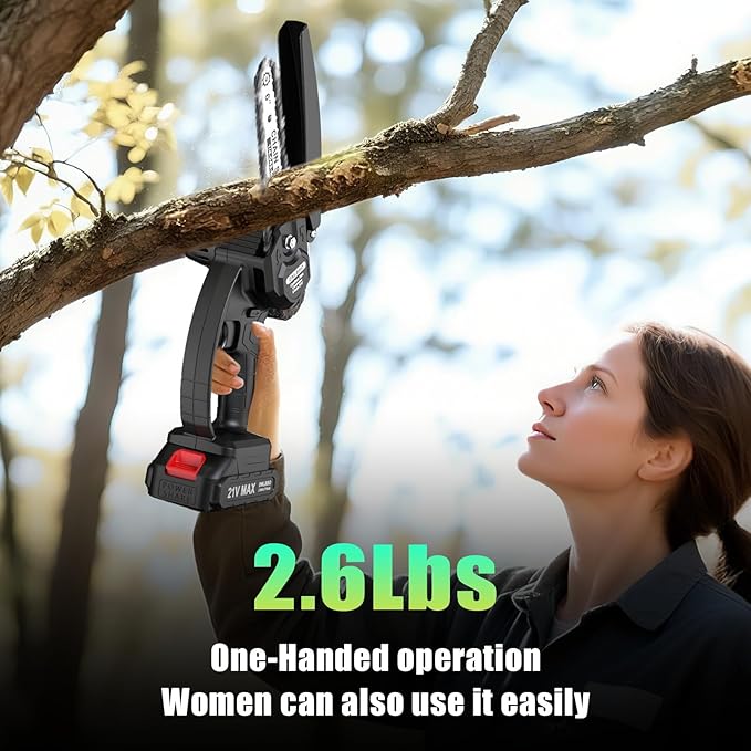 Mini Chainsaw Cordless, 6 inch Electric Chain Saw, Gardening Tool Saw for Wood/Tree Cutting, Garden & Household Use Stocking Stuffers Gift for Men Dad Husband(2 Batteries) Prime Home Tools