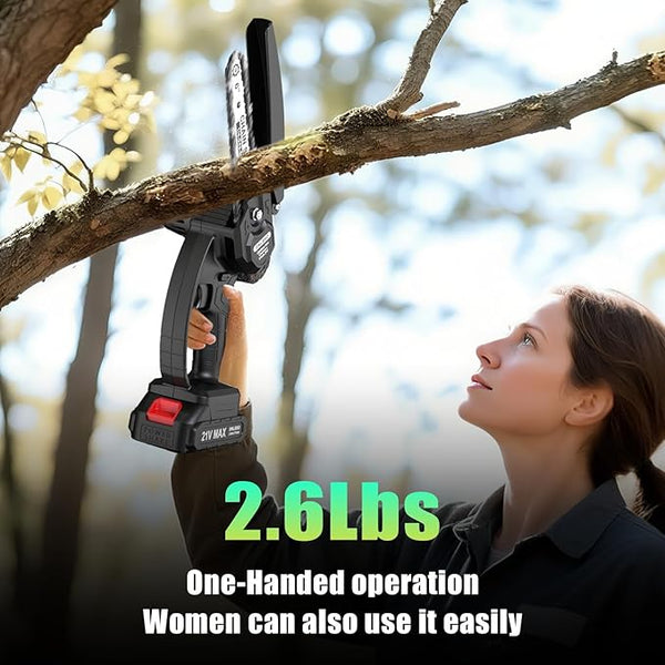 Mini Chainsaw Cordless, 6 inch Electric Chain Saw, Gardening Tool Saw for Wood/Tree Cutting, Garden & Household Use Stocking Stuffers Gift for Men Dad Husband(2 Batteries) Prime Home Tools