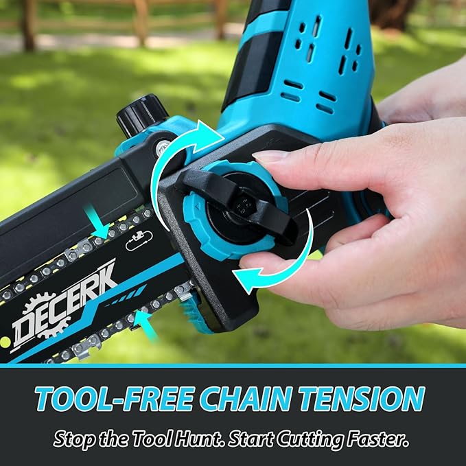Mini Chainsaw Cordless - DECERK Brushless 6 Inch Electric Chain Saw, Portable Left Handheld Chainsaw Battery Powered for Tree, Branch, Wood, Best Gift Saw Tools for Household & Garden, Men Dad Husband DECERKPROTOOL