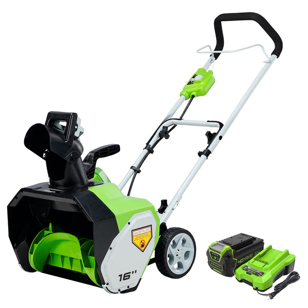 40V 16" Cordless Battery Single-Stage Snow Blower: 5.0 Ah USB Battery and Charger greenworkstools