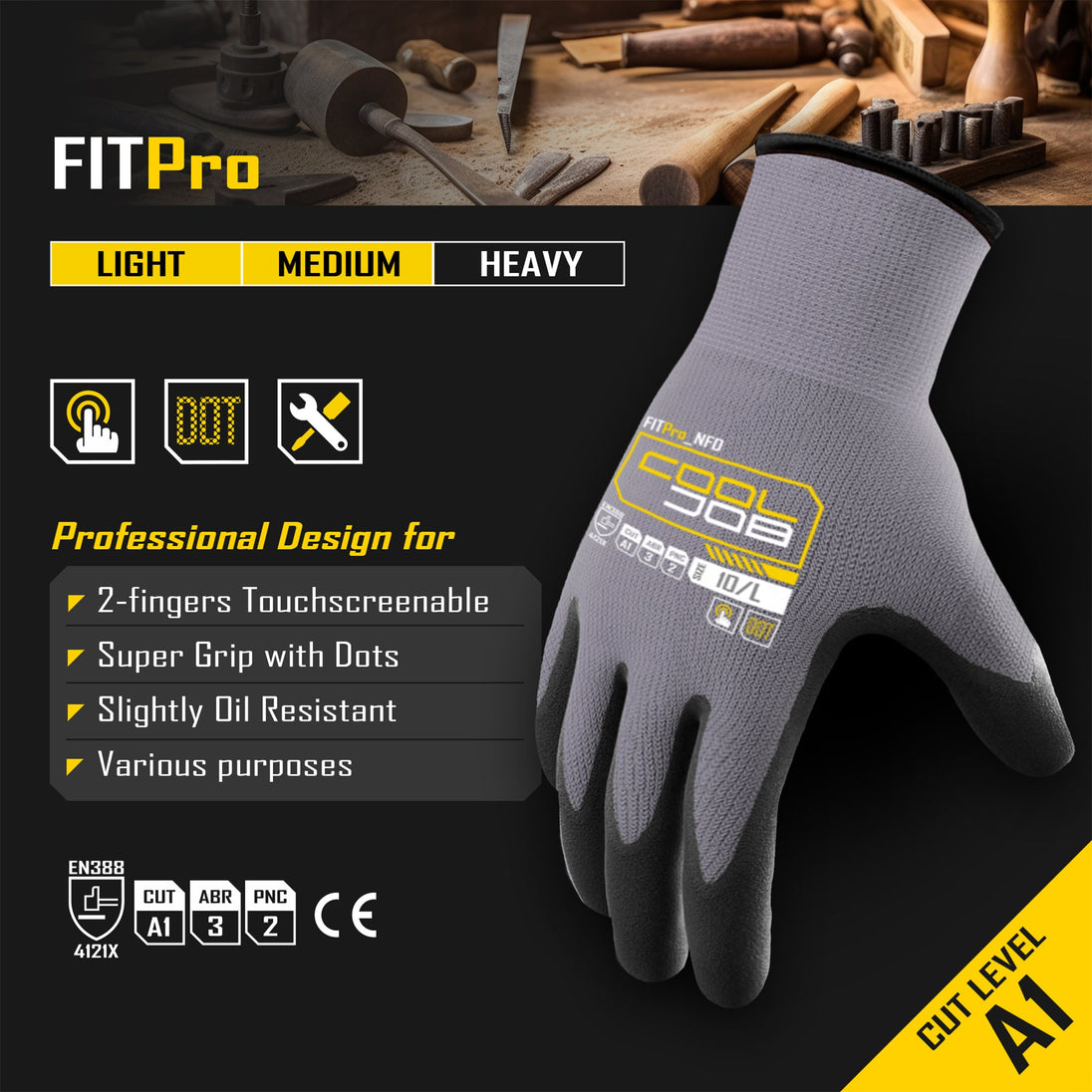 COOLJOB 3/6/12/36 Pairs Nitrile Rubber Dipped Safety Work Gloves with Grip Dots, Touchscreen COOLJOB
