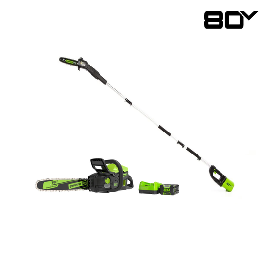 80V 18" Cordless Battery Chainsaw and 10" Pole Saw Combo Kit: 4.0 Ah Battery and Rapid Charger greenworkstools