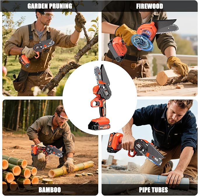 Mini Chainsaw, 4 inch Mini Chainsaw Cordless, Small Hand held Electric Power Chain Saw Battery Powered Operated, Household and Garden for Tree Trimming Wood Cutting, Gifts for Father Husband Men AOKIALLC