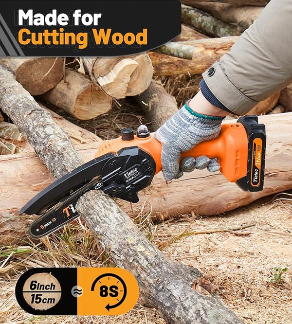 Tietoc Mini Chainsaw 6 Inch Cordless, Portable Electric Chain Saw Small Handheld Battery Powered Super Saws, Gifts for Men Women, Birthday Gift for Dad Fathers Husband Him Her Mom Mothers Grandparent TIETOC