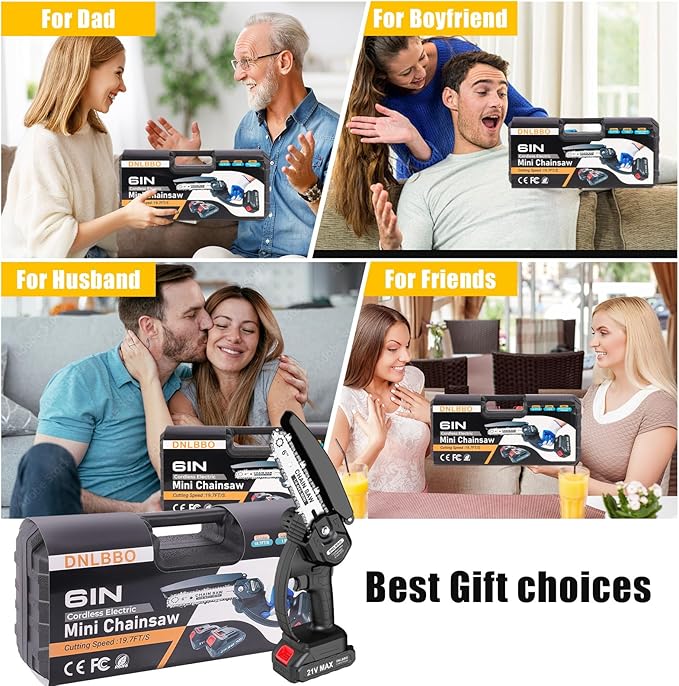 Mini Chainsaw Cordless, 6 inch Electric Chain Saw, Gardening Tool Saw for Wood/Tree Cutting, Garden & Household Use Stocking Stuffers Gift for Men Dad Husband(2 Batteries) Prime Home Tools