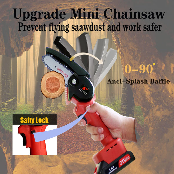 Mini Chainsaw Cordless 4inch 21V Battery Electric Portable One-Hand Handheld Chainsaw with Security Lock, Rechargeable Chainsaw Kit for Tree Trimming Branch TEEGANDER