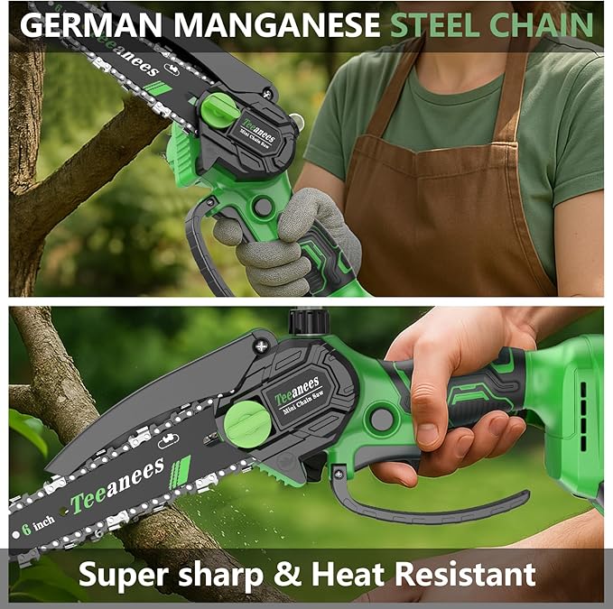 Mini Chainsaw Cordless 6 Inch, Electric Chainsaw Battery Powered with Auto Oiler, Security Lock for Wood Cutting, Tree Trimming, Garden & Household Use(2 Batteries) Yourfpv.net