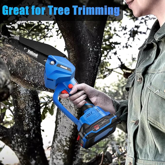 Chainsaw 6 Inch Mini Electric Chain Saw Cordless Battery Powered,Hand Held Saw Pruning Shears Chain for Tree Branches,Courtyard,Household and Garden Gifts for Men Dad Husband Women VNIISSOKTOOLS