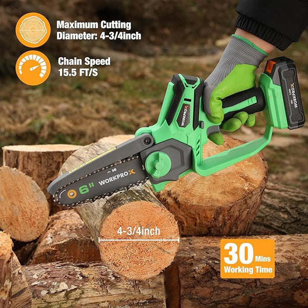 WORKPROX 20V Cordless 6 inch Electric Mini Chainsaw with Type-C Fast Charging 2.0Ah Battery WORKPRO TOOLS