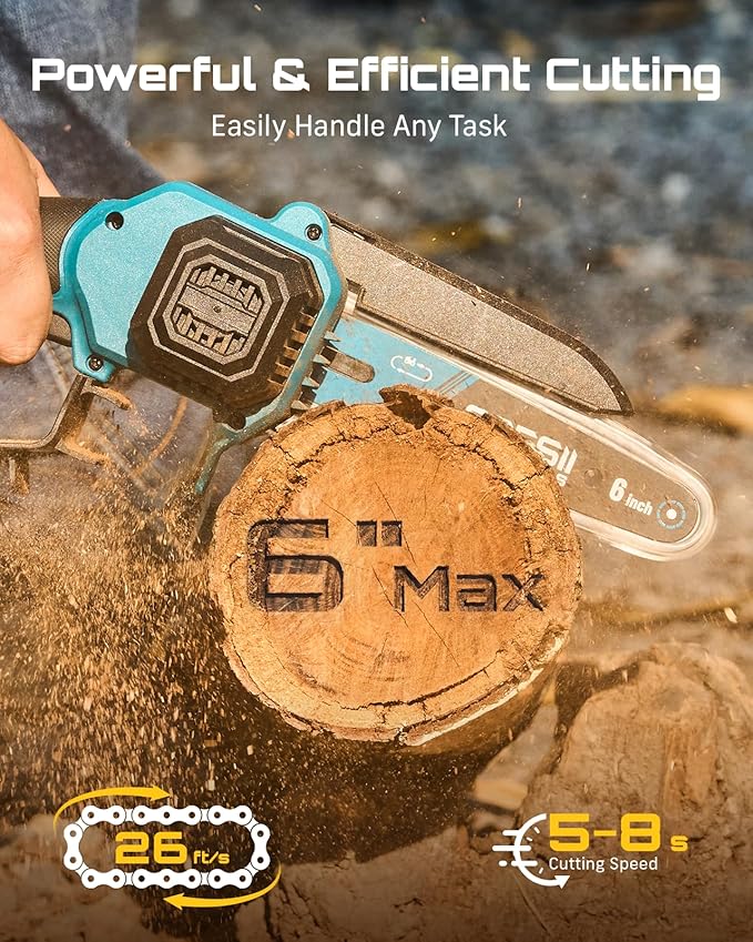 SEESII Mini Chainsaw & Electric Pruning Shears Combo, 6-inch Brushless Handheld Power Chain Saw, 1.2??Cutting Cordless Pruner for Tree Trimming, Tools Kit with 2x2000mAh Batteries, Fast Charger Seesii