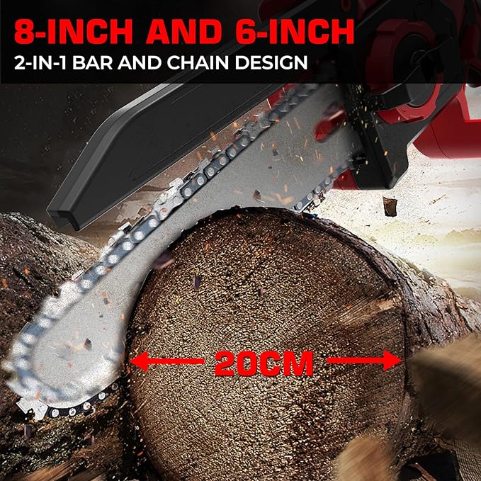 Mini Chainsaw for Milwaukee M18 Battery, Auto-Oiler, 8-Inch and 6-Inch 2-IN-1 Brushless Cordless Pruning Chainsaw, Battery Powered Mini Chainsaw for Wood Cutting, Tree Trimming (only tool) BITOON