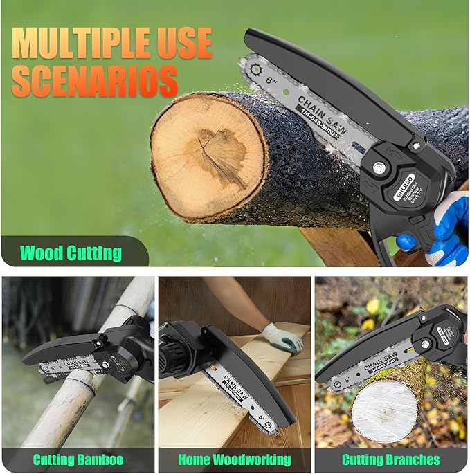 Mini Chainsaw Cordless, 6 inch Electric Chain Saw, Gardening Tool Saw for Wood/Tree Cutting, Garden & Household Use Stocking Stuffers Gift for Men Dad Husband(2 Batteries) Prime Home Tools