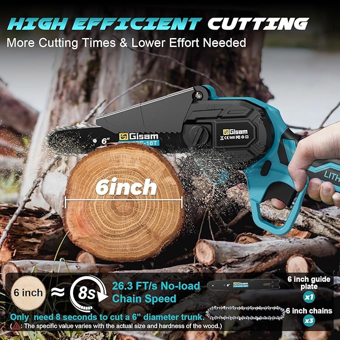 Mini Chainsaw Cordless 6 Inch, Brushless Motor Electric Saw - 2x2Ah Batteries, 2025 Upgraded, Safety Lock, Portable Handheld for Tree Trimming, Wood Cutting, Camping/DIY, Gift for Dad Husband Yourfpv.net