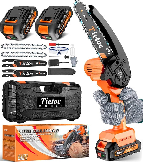 Tietoc Mini Chainsaw 6 Inch Cordless, Portable Electric Chain Saw Small Handheld Battery Powered Super Saws, Gifts for Men Women, Birthday Gift for Dad Fathers Husband Him Her Mom Mothers Grandparent TIETOC