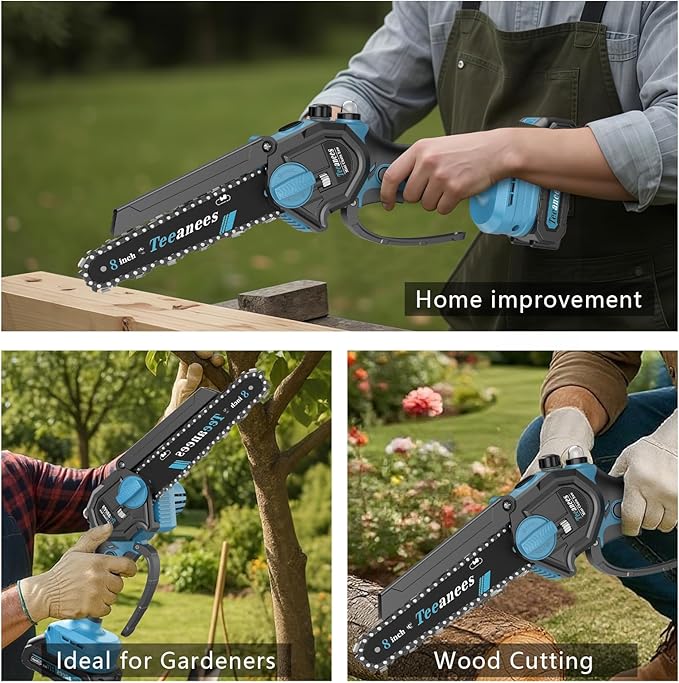 Mini Chainsaw Cordless, 8 Inch & 6 Inch Portable Electric Chain Saw with 2 Battery 8 Chains, Auto Oiler, Battery Powered Small Handheld Saw for Wood Cutting, Tree Trimming, Garden(Blue) Yourfpv.net
