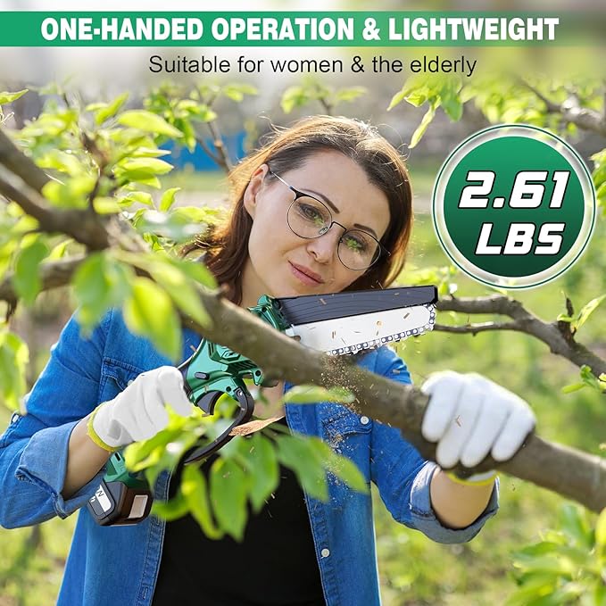 Mini Chainsaw Cordless Battery Powered, 6 Inch Small Electric Chainsaw Brushless, Handheld Pruning Chain Saw for Wood Tree Branches, 4 Chains, 2x 2500 mAh Battery, Garden Tools Christmas Gifts for Dad DEJUNPIOOL