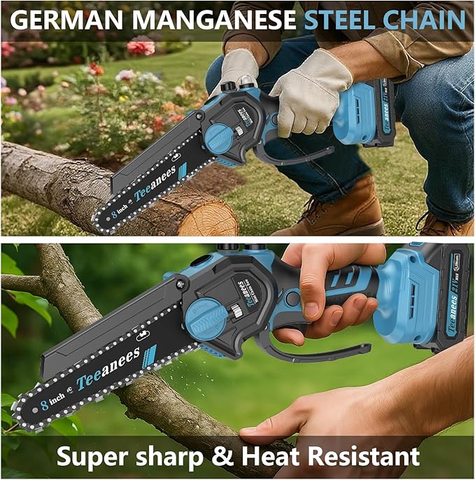 Mini Chainsaw Cordless, 8 Inch & 6 Inch Portable Electric Chain Saw with 2 Battery 8 Chains, Auto Oiler, Battery Powered Small Handheld Saw for Wood Cutting, Tree Trimming, Garden(Blue) Yourfpv.net