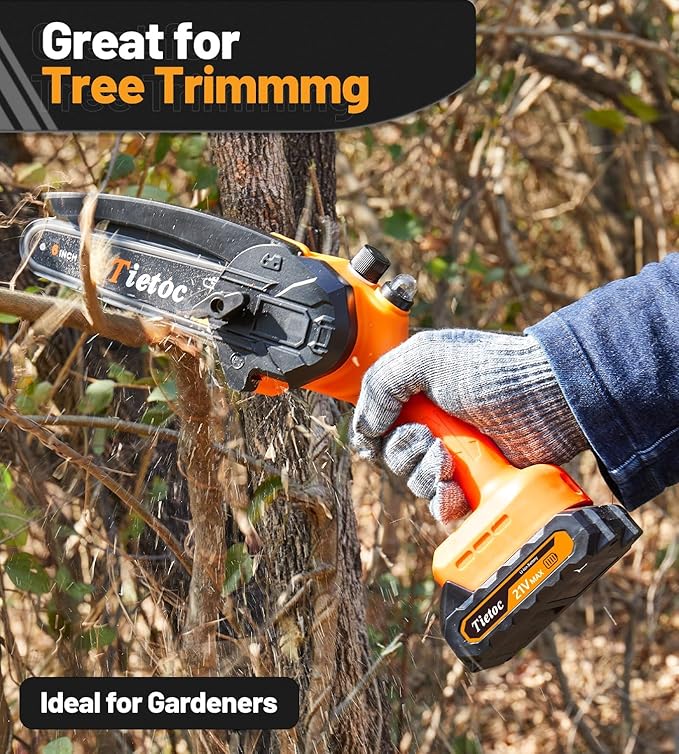 Tietoc Mini Chainsaw 6 Inch Cordless, Portable Electric Chain Saw Small Handheld Battery Powered Super Saws, Gifts for Men Women, Birthday Gift for Dad Fathers Husband Him Her Mom Mothers Grandparent TIETOC