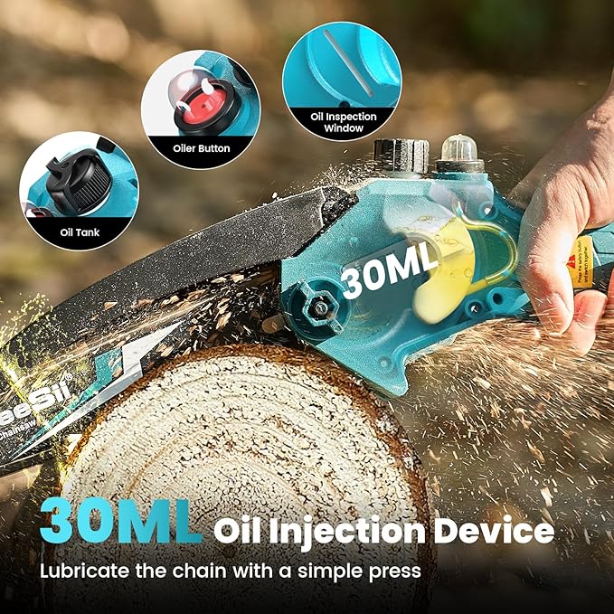 Seesii Mini Chainsaw 8-inch, Mini Chainsaw Cordless Tool Set, Battery Chainsaw with 2x 4.0Ah Batteries, Handheld Electric Power Chain Saw with Oiler, Safety Lock for Tree Trimming,Wood Cutting Seesii