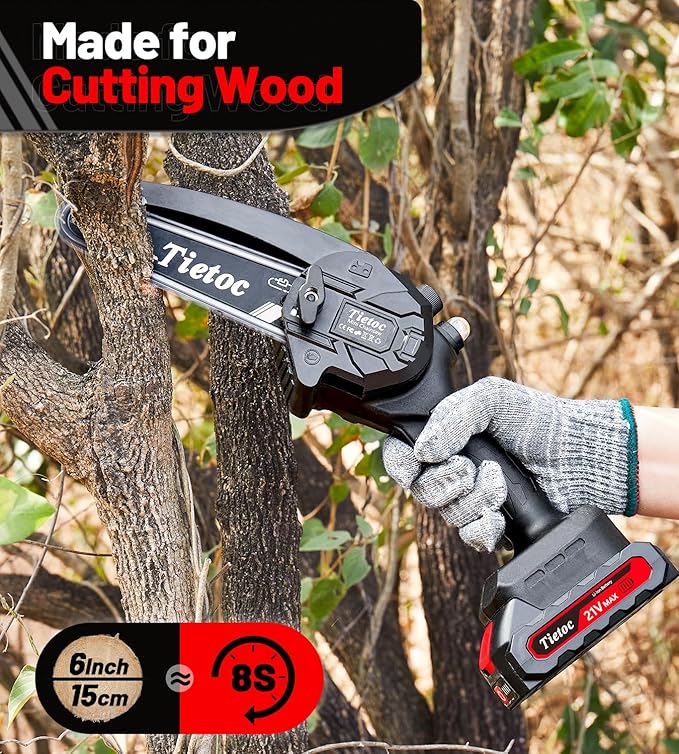 Tietoc Mini Chainsaw 6 Inch Cordless, Portable Electric Chain Saw Small Handheld Battery Powered Super Saws, Gifts for Men Women, Birthday Gift for Dad Fathers Husband Him Her Mom Mothers Grandparent TIETOC