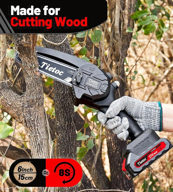 Tietoc Mini Chainsaw 6 Inch Cordless, Portable Electric Chain Saw Small Handheld Battery Powered Super Saws, Gifts for Men Women, Birthday Gift for Dad Fathers Husband Him Her Mom Mothers Grandparent TIETOC