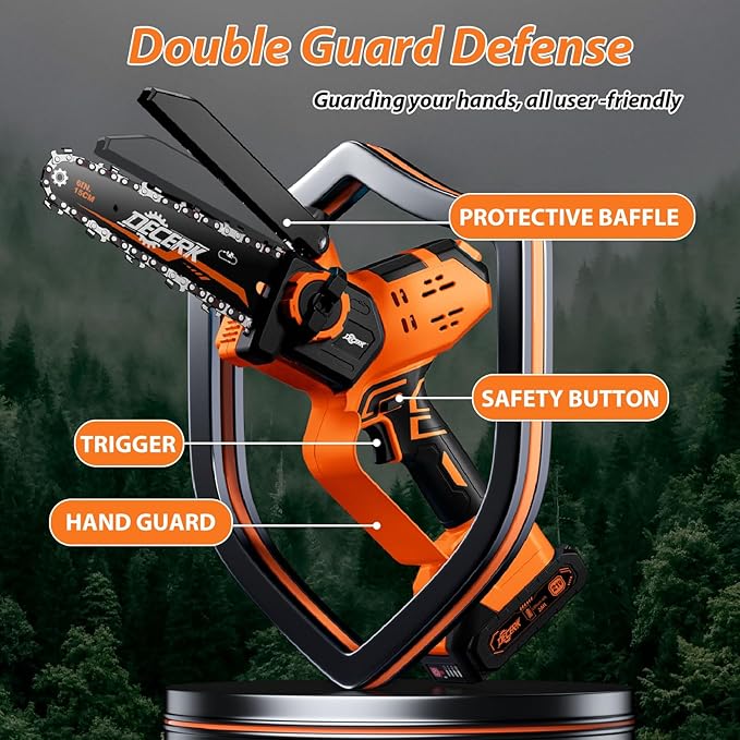 Mini Chainsaw Cordless - DECERK Brushless 6 Inch Electric Chain Saw, Portable Left Handheld Chainsaw Battery Powered for Tree, Branch, Wood, Best Gift Saw Tools for Household & Garden, Men Dad Husband DECERKPROTOOL