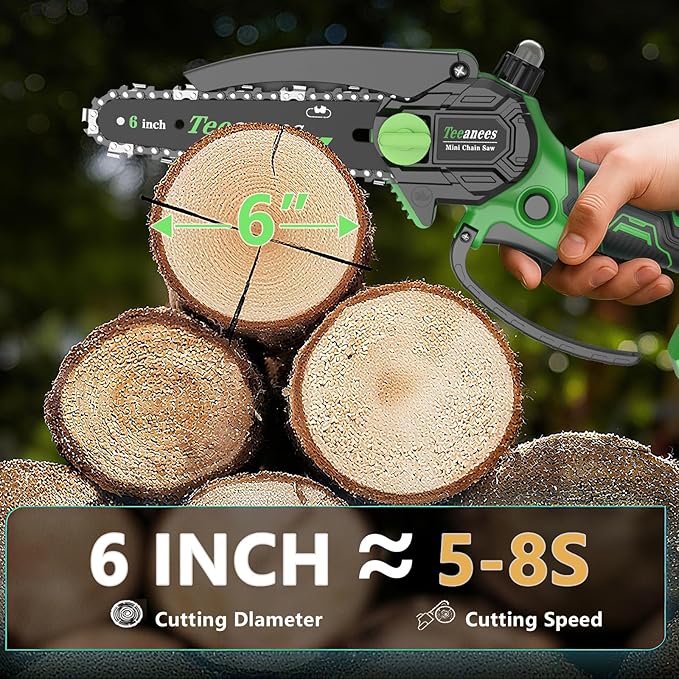 Mini Chainsaw Cordless 6 Inch, Electric Chainsaw Battery Powered with Auto Oiler, Security Lock for Wood Cutting, Tree Trimming, Garden & Household Use(1 Batterie) Yourfpv.net