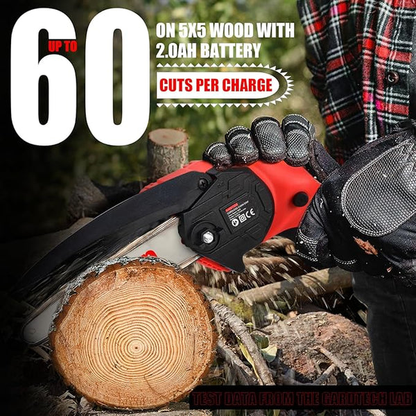 BEST Mini Chainsaw 6 Inch, Gardtech Cordless Portable Electric Chain Saw Handheld Electric Chainsaws with 2025 Upgraded 4 Chains 2 Batteries Good for Olders, DIYer, Gardeners Continuously 2 Hours Work GARDTECH