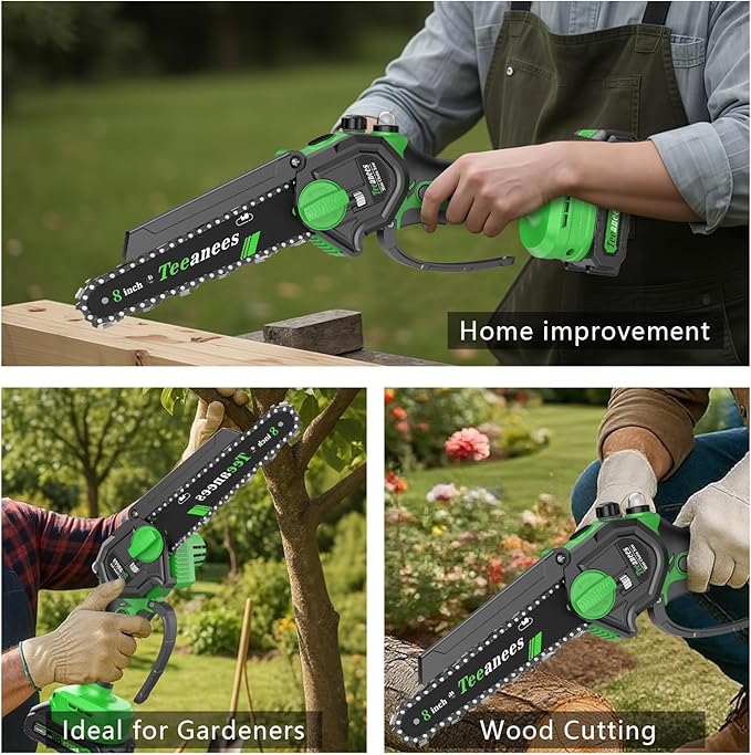 Mini Chainsaw Cordless, 8 Inch & 6 Inch Portable Electric Chain Saw with 2 Battery 8 Chains, Auto Oiler, Battery Powered Small Handheld Saw for Wood Cutting, Tree Trimming, Garden(Green) Yourfpv.net