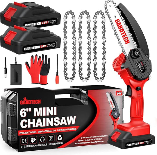 BEST Mini Chainsaw 6 Inch, Gardtech Cordless Portable Electric Chain Saw Handheld Electric Chainsaws with 2025 Upgraded 4 Chains 2 Batteries Good for Olders, DIYer, Gardeners Continuously 2 Hours Work GARDTECH