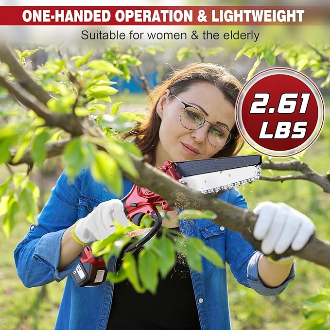 Mini Electric Chainsaw Cordless Brushless, 6 Inch Small Chainsaw Battery Powered, Handheld Chain Saw for Wood Tree Branches Pruning, 4 Chains, 2x 2500 mAh Battery, Garden Tools Christmas Gifts for Dad DEJUNPIOOL