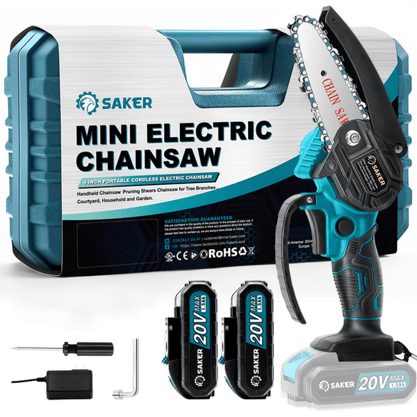 Portable 4 inch Electric Chainsaw Cordless, Handheld Chainsaw for Tree Branches , Courtyard, Household and Garden( Chainsaw + 2 Batteries) DannysHomeGoods