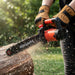 MiniSawPro S582E corded electric chainsaw sharp chain cutting hardwood log close-up – 20-inch bar powerful wood cutting